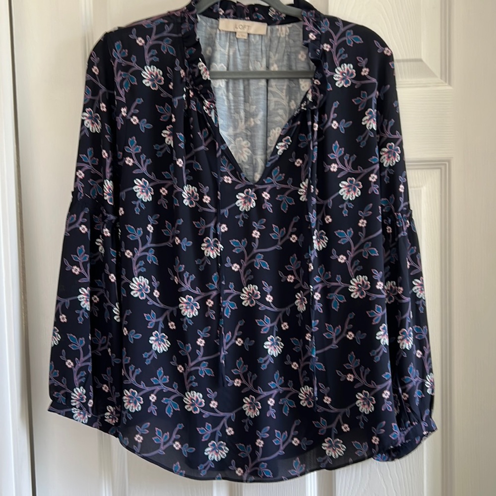 Loft, medium navy floral blouse